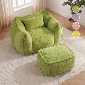 Bean Bag Loungers Chairs with Armrest, with Ottoman/Footstool, Fluffy PV Velvet fabric,for Adults and Kids, Lazy Floor Sofa with Memory Foam Filled, for Bedroom Living Room, Purple/Pink/Green/Yellow