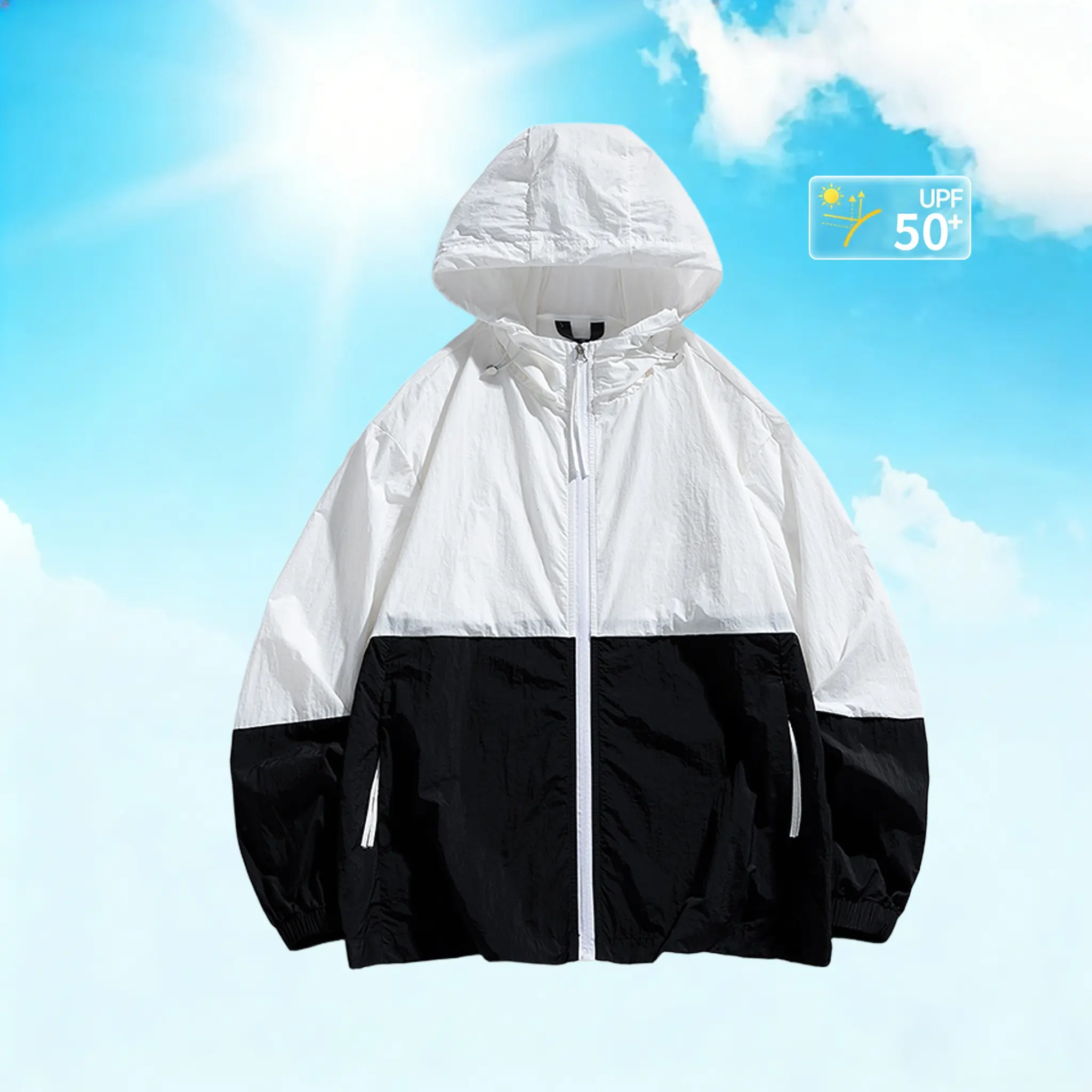 Men’s New Summer UPF 50+ Sun-Protective Hooded Jacket - Lightweight Windproof Full-Zip Fashion Activewear, Menswear Sportswear with Multiple Pockets for Casual Outdoor Use