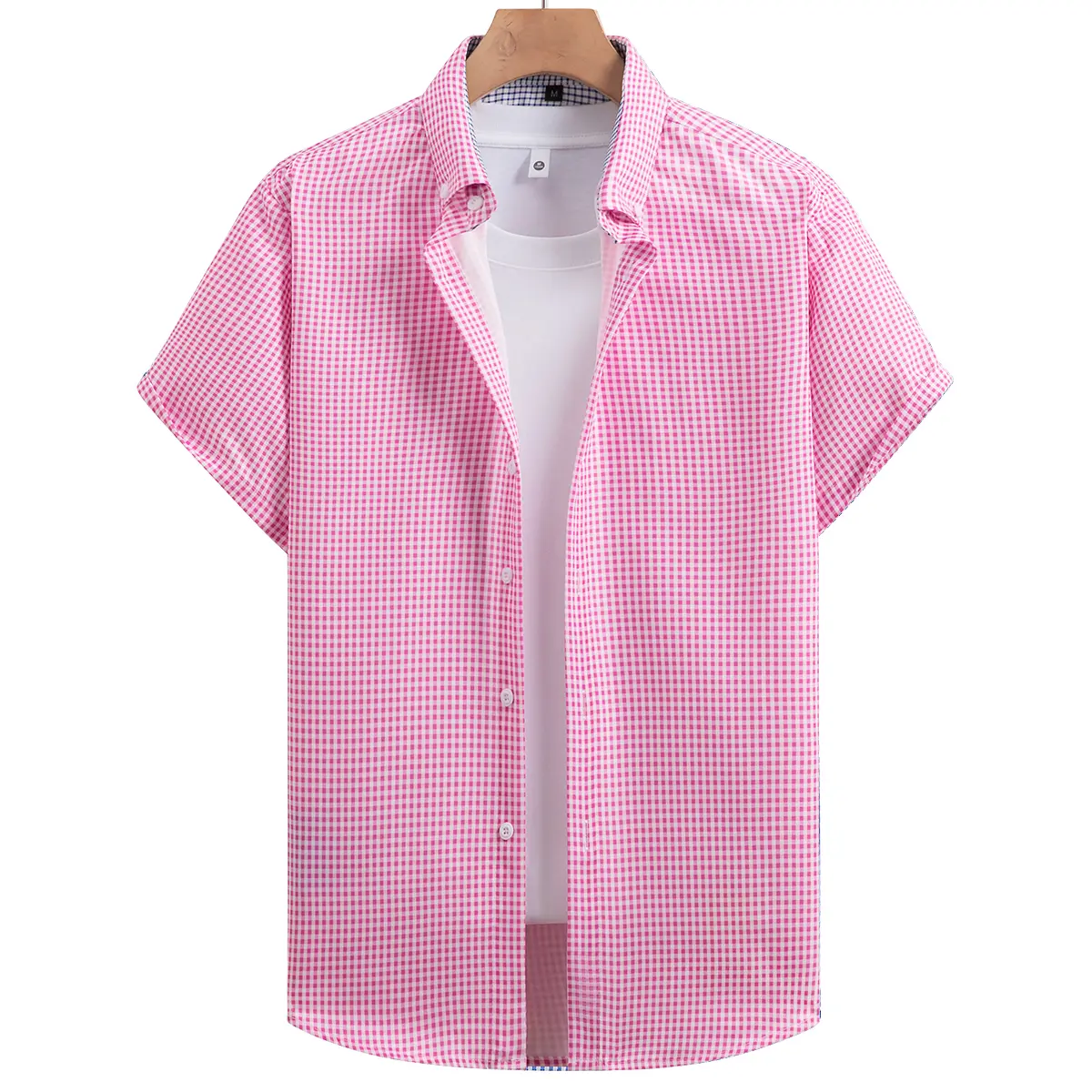 Men's Vintage Checkered Short-Sleeve Shirt, Regular Fit Button-Down in Lightweight Breathable Fabric for Street Style, Tops, Checked, Basic