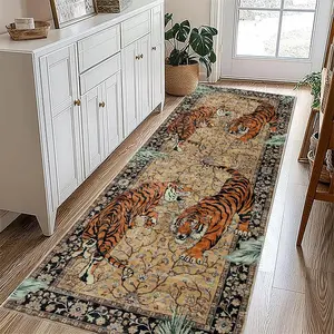 Vintage Tiger Pattern Floor Mat, Non-slip Washable Floor Carpet, Decorative Area Rug, Animal Print Rug, Boho Area Rug for Home Living Room Bedroom Kitchen Farmhouse