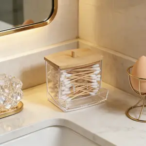Qtip Holder Dispenser with Lids, Clear Bathroom Organizer Accessories Decor for Storage-Qtips Cotton Ball Holder Apothecary Jars, Cotton Swabs, Floss Container