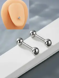 2Pcs Silver Color 316L Stainless Steel Tongue Stud – Glossy Ball End Tongue Piercing, 14G 16mm Barbell Tongue Ring, Minimalist Tongue Bar Body Piercing Jewelry