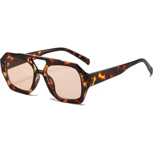 Trendy Square Aviator Sunglasses for Women Men Hexagonal Thick Frame Double Bridge Designer Inspired Sun Glasses