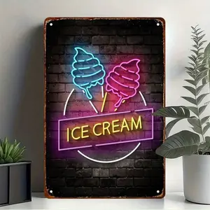 8x12 Inch Aluminum Neon Ice Cream Sign Vintage Wall Decor for Cafe Kitchen Diner Sweet Dessert Neon Light Aluminum Sign