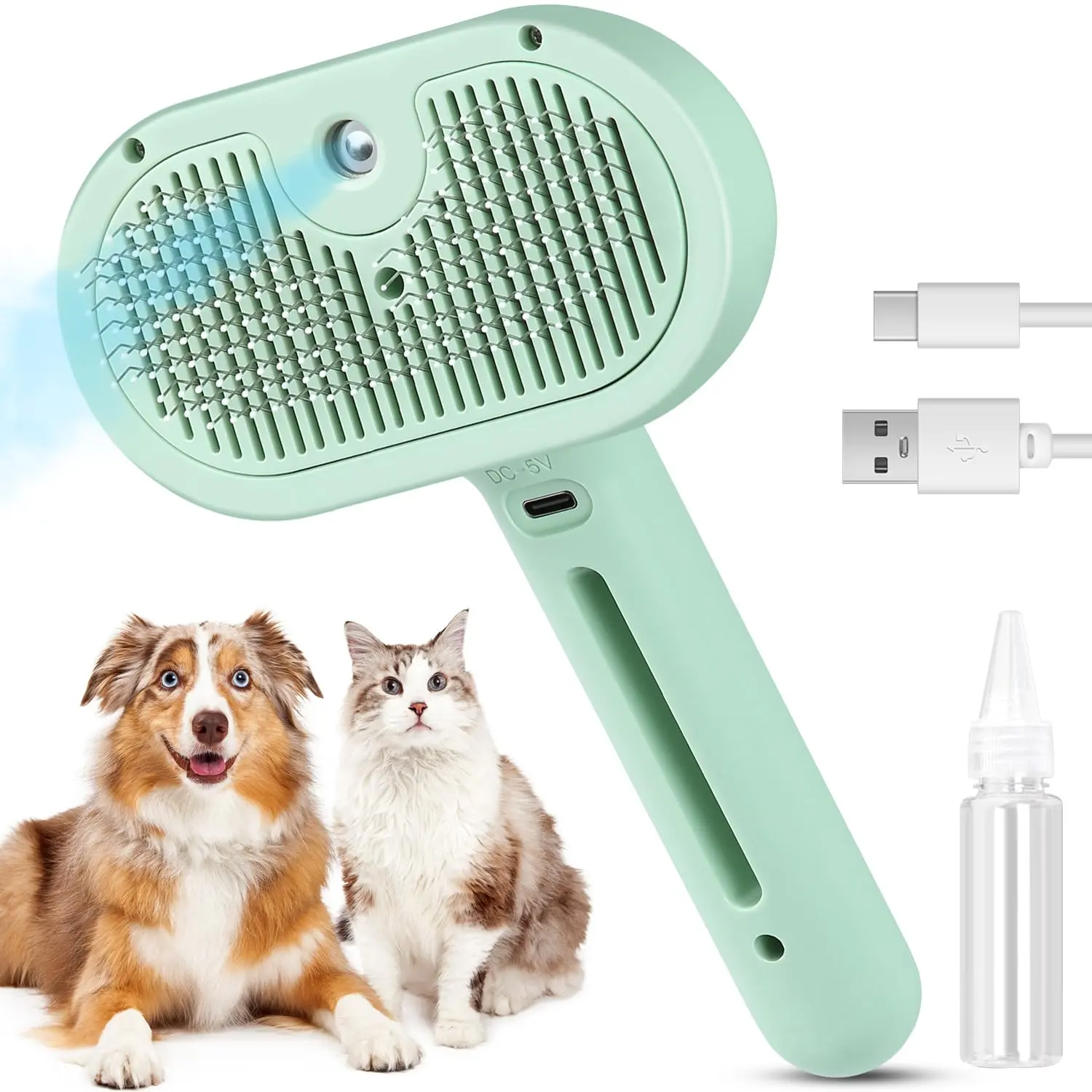 3-in-1 Cat & Dog Steam Deshedding Tool with Mist Sprayer, ABS Sturdy Compact Design, Self-Clean Button, Fur-Softening Easy Grooming Brush for Long & Short Haired Small Pets