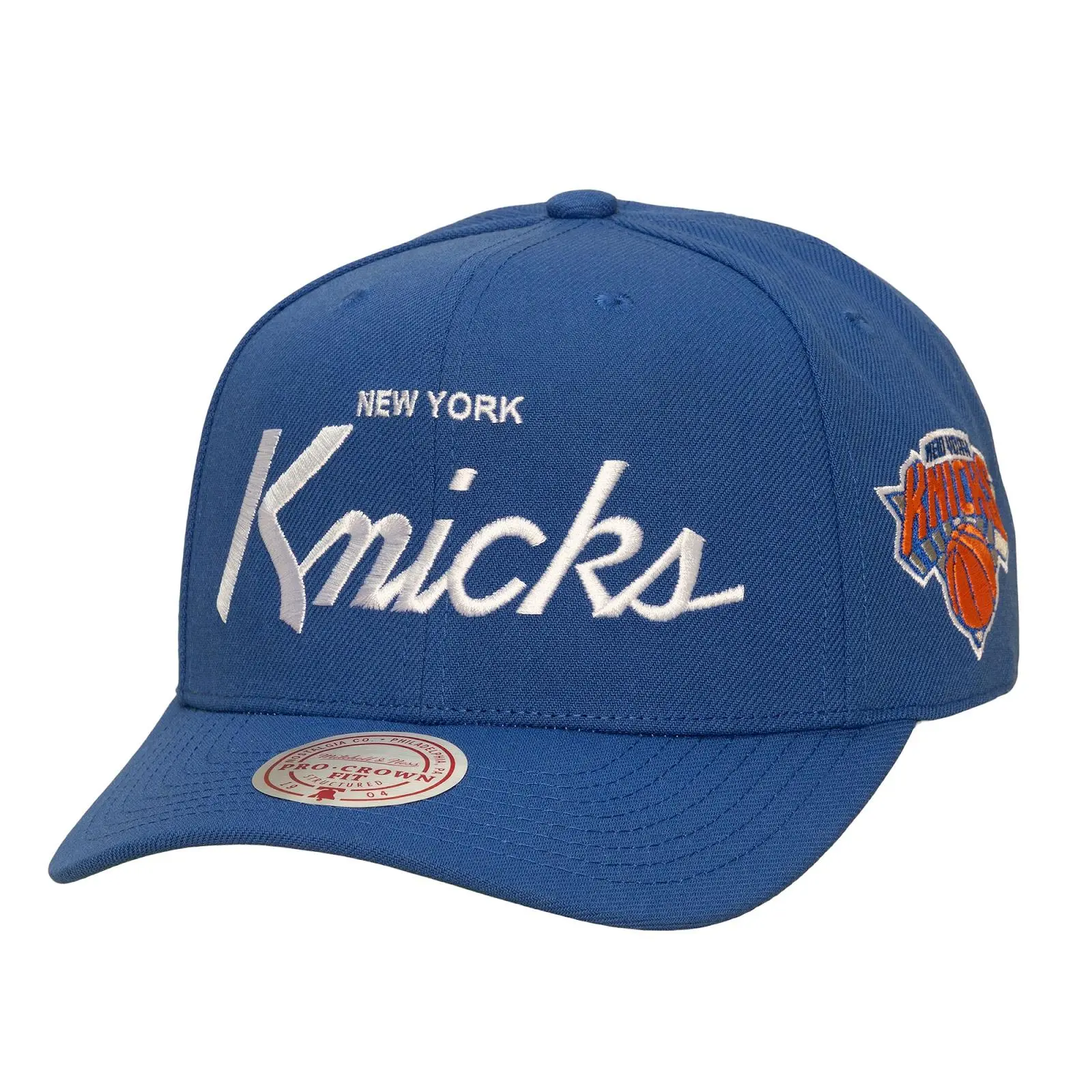 Mitchell & Ness NBA New York Knicks Unisex Acrylic Blue Graphic Pro Crown Snapback Hat - Adjustable Throwback Cap, Casual Hand Wash Fan Gear