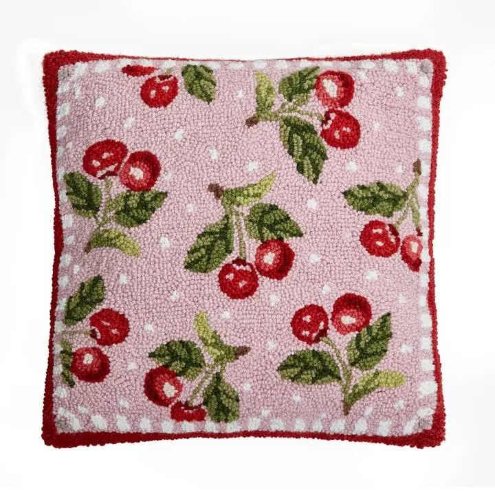 Peking Handicraft 30SN367C16SQ 16 x 16 in. Pink Sweet Cherry Poly Fill Hook Pillow, Multi Color