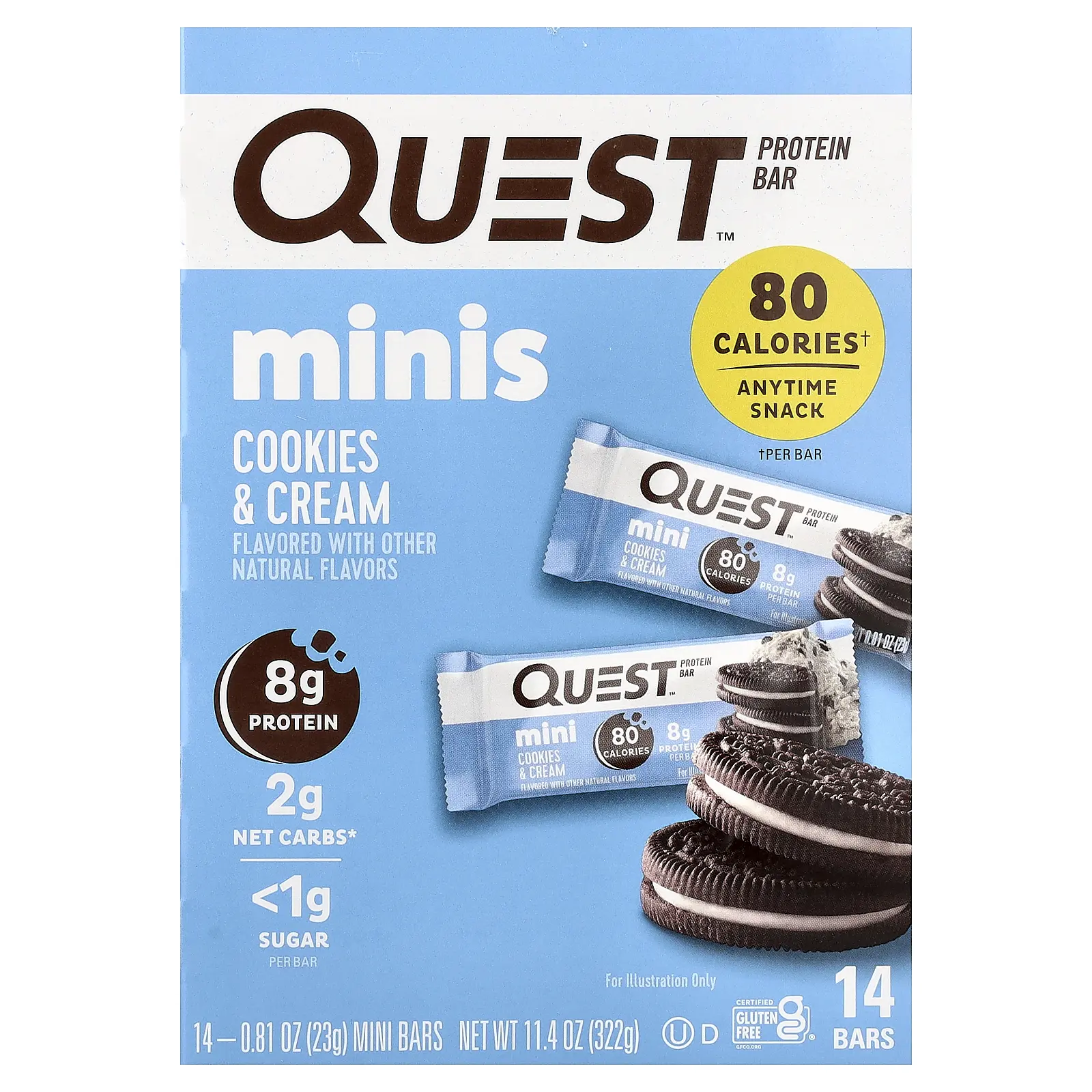 Quest Nutrition Minis Protein Bar, Cookies & Cream, 14 Bars, 0.81 oz (23 g) Each