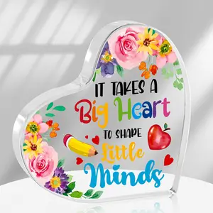Back To School Themed Acrylic Desk Plaque, Cute Heart Shaped Ornament, Inspirational Office & Indoor Home Decoration, Teacher Gift, Appreciation Gift, Desk Signage Decoration, Decorative Plaque