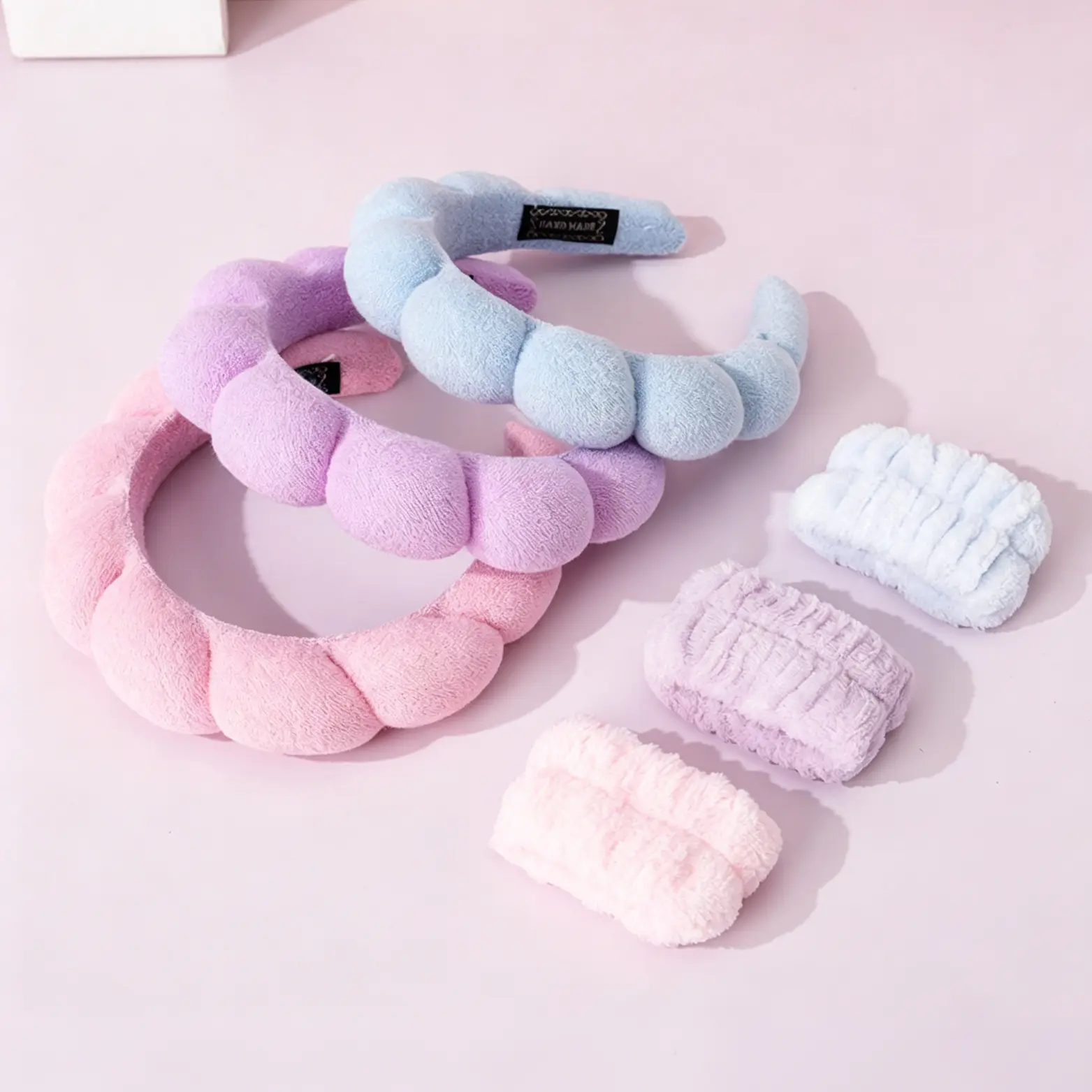 Fluffy Coral Fleece Spa Bubble Headband & Wristband Set, Skincare Hair Band for Face Washing, Makeup, 3 Colors Available