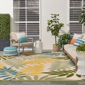 Nourison Aloha Floral Leaf Flatweave Machine Washable Indoor/Outdoor Area Rug, Patio Rug for Outdoor Decor