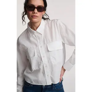 DOUBLE POCKET CROPPED BUTTON-UP SHIRT IN WHITE