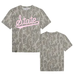 Mossy Oak Pink STATE Printing On Original Bottomland Camouflage Camo T-Shirt – Soft & Breathable Tee