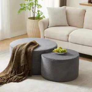Niccae Modern Round Coffee Table Set - Upholstered Foam Ottoman & Side Table, No Assembly, Multi-Purpose for Living Room Bedroom