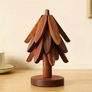 Four-Piece Wooden Insulation Mats Set, High-Temperature Resistant Tree-Shaped Table Mat, Pot Pad Cup Holder, Wooden Coasters, Modern Simple Plate Pads