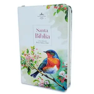 Biblia para Mujer con Cierre Letra Grande Manual 12 puntos RV1960 imit piel pajaro floral con indice y canto floral