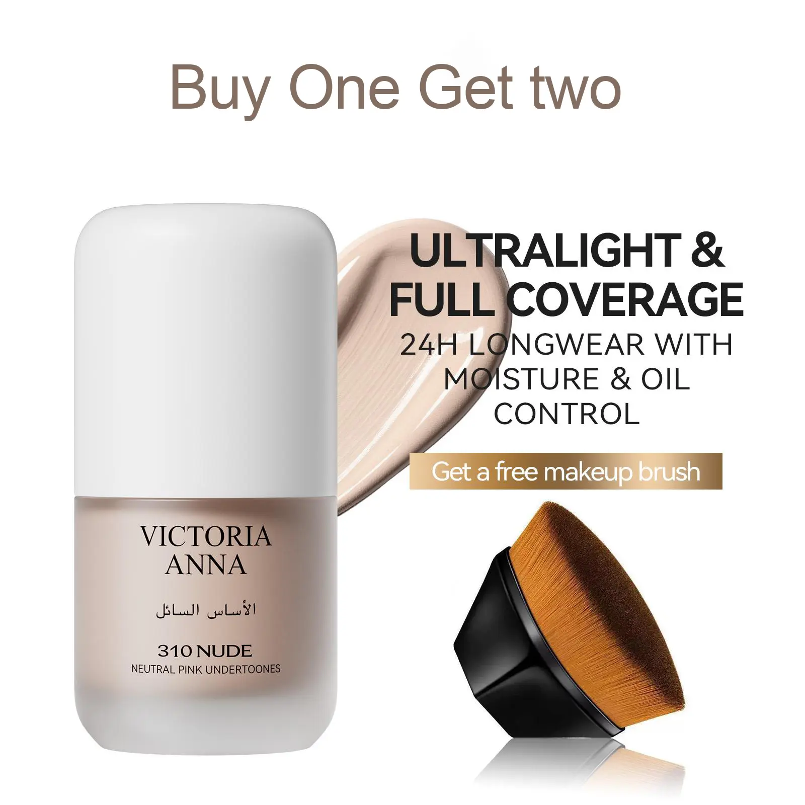 【buy one get two】Pro Flawless Liquid Foundation - Full Coverage,Waterproof, Long-Lasting Concealer- Suitable for AllSkin Types and Tones-Fixation Formula Available in 9 Shades