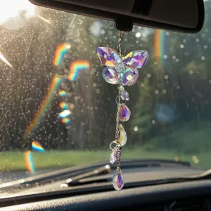car hanging crystal decor, butterfly suncatcher, rearview mirror charm, car pendant, prism ornament, sunlight catcher, boho car decor, iridescent crystal charm, car accessories, rainbow maker, spiritual decor, crystal drop, aesthetic car hanging art gift