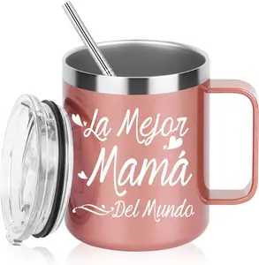 La Mejor Mama Stainless Steel Coffee Mug, Mama Gifts In Spanish, Birthday & Mothers Day Gift for Mom, 12OZ Rose Gold
