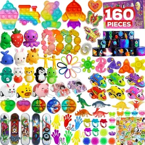 160 Pcs Fidget Toys Party Favors Pack, Randomly Selected Pop Sensory Set Gifts Stickers for Kids Adults Boy Girl Stocking Stuffers Autistic Bulk Goodie Bag Filler Treasure Box Classroom Prizes School