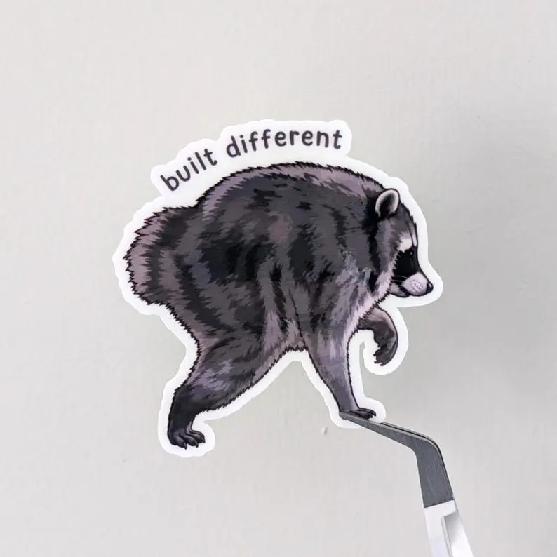 Jimothy Raccoon Sticker - Built Different Meme Sticker - Funny Viral Raccoon Decal, Cute Internet Meme, Glossy Vinyl Sticker