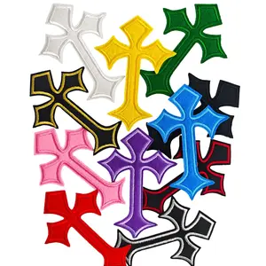 11PCS Color Cross Iron-On Embroidered Patches - Christian-Themed Patch Element Applique, Fabric & Heat Transfer Appliques in Red, Black, Blue, Purple (Sewing Accessories for Fabric Craft Projects), Christian-Themed Patch Applique