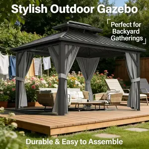LH-Garvee Hardtop Gazebo, 10x12 FT Aluminum Frame Gazebo with Galvanized Steel Double Roof, All Season Camping Tent Waterproof Windproof Large Space Tent for Family Camping, Glamping and Outdoor Partiesa