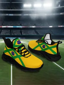 Men's Brazil Globe Graphic Lace-Up Sneakers, Classic Lightweight Sports Shoes, Comfortable Walking Shoes, Breathable Plus Size