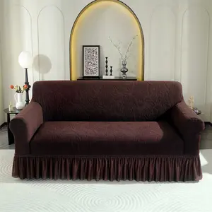 Elastic Sofa Cover Set, Stretchy Polyester Fabric, Coffee Color, Easy Wash & Reusable, Fits Single/Double/Triple/Four-Seat Sofas, Washable Couch Slipcover, Washable Sofa Slipcover