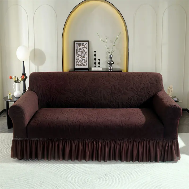 Elastic Sofa Cover Set, Stretchy Polyester Fabric, Coffee Color, Easy Wash & Reusable, Fits Single/Double/Triple/Four-Seat Sofas, Washable Couch Slipcover, Washable Sofa Slipcover