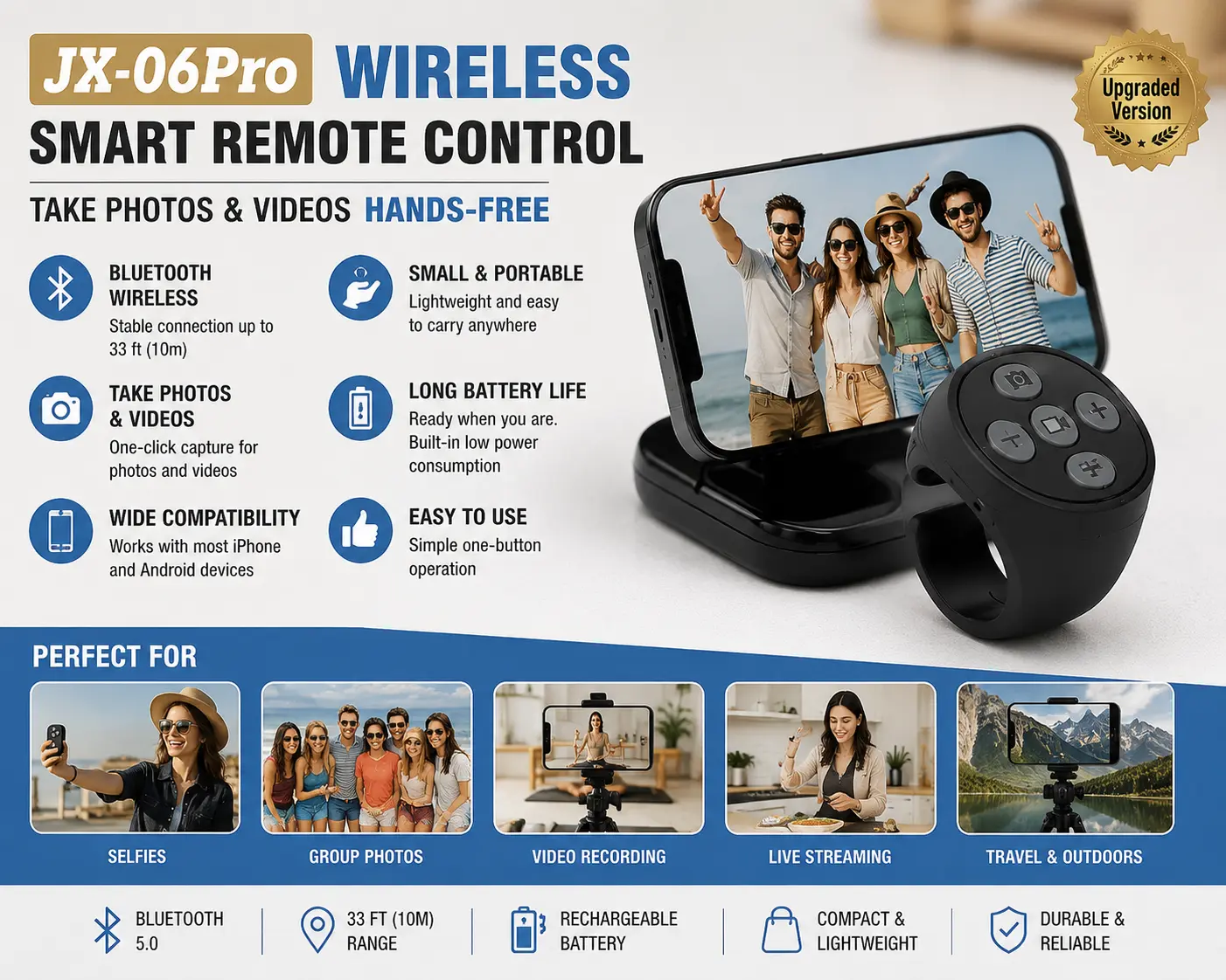 Bluetooth Wireless Camera Remote Control – JX-06 Pro