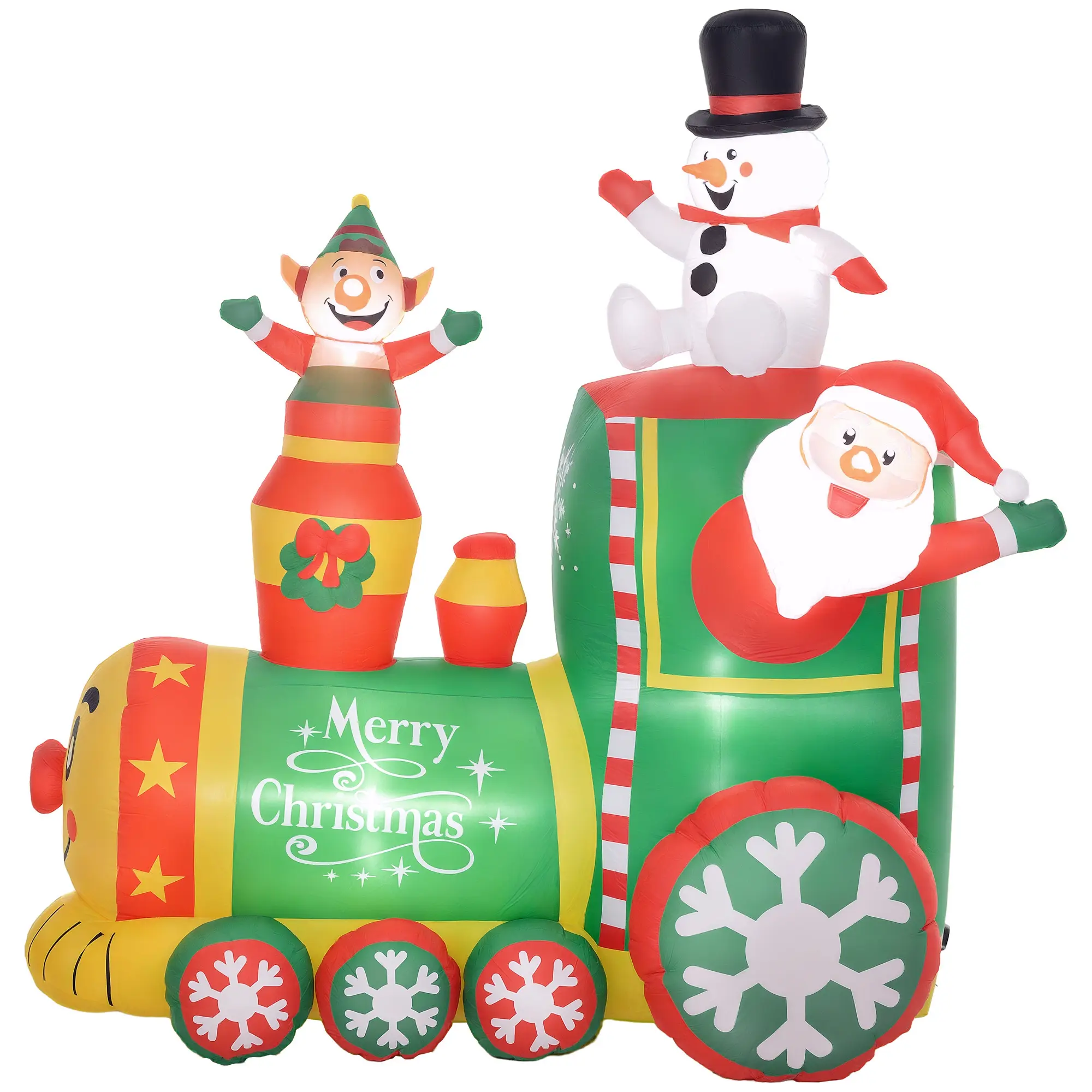 6FT Inflatable Train with Santa Claus, Snowman – Blow-Up Outdoor Display with White LED Lights for Party. Weather-Resistant. Easy Setup. 70.9"W x 51.2"D x 70.9"H