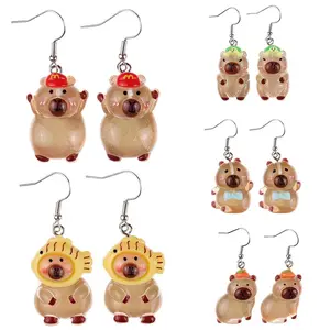 Newest Kawaii Cartoon Capybara Resin Charms Earring Bright Flatback Animal Kapibala Earrings For Personality Trend women Jewelry