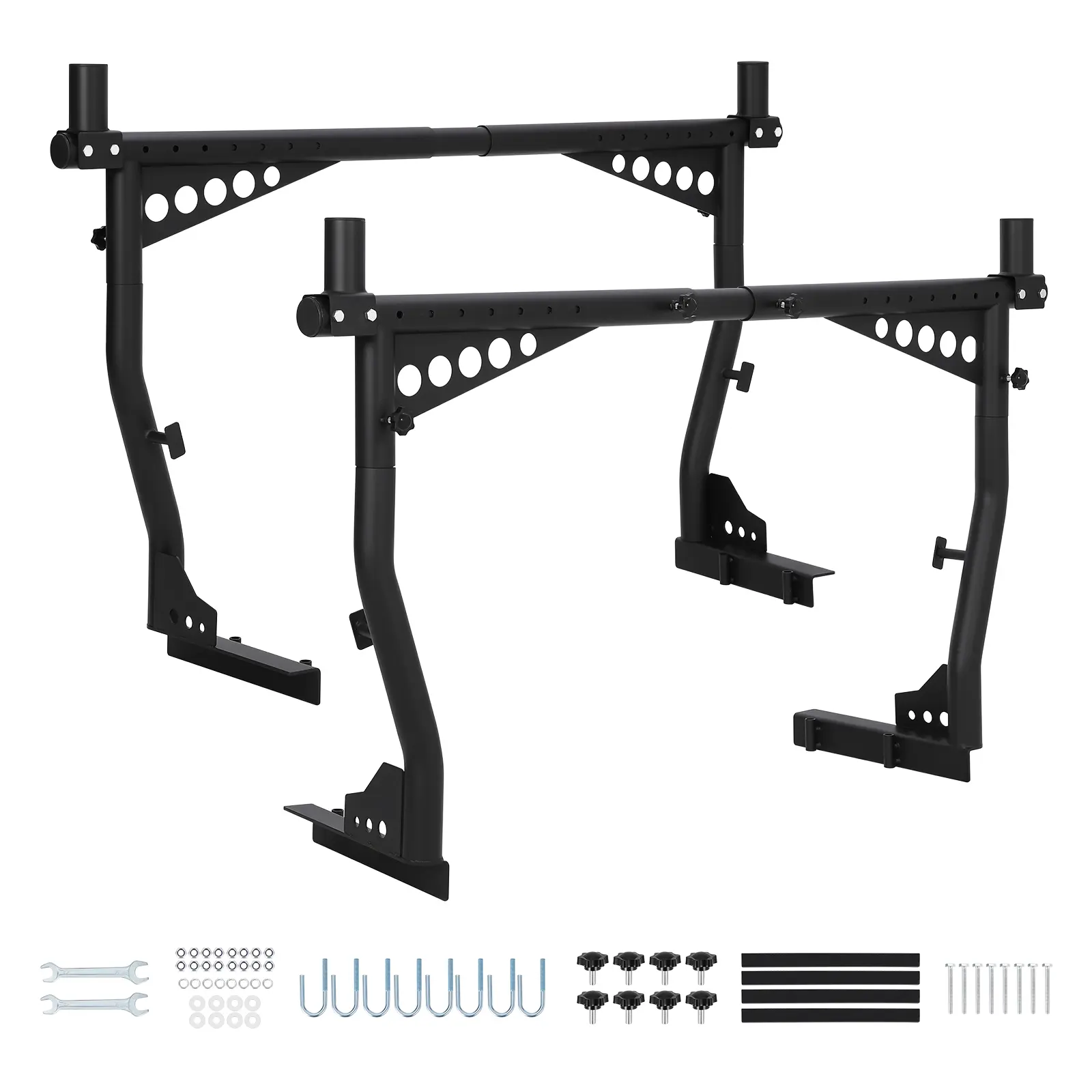 Universal Truck Ladder Rack - Heavy-Duty Steel Pickup Bed Rack with 1000 Lbs Capacity, No-Drill, Adjustable Crossbar, DIY Assembly, Height-Adjustable Bracket for F150 Silverado RAM Tacoma, Kayak, Lumber, Heavy Duty Steel Bracket Utility Racks