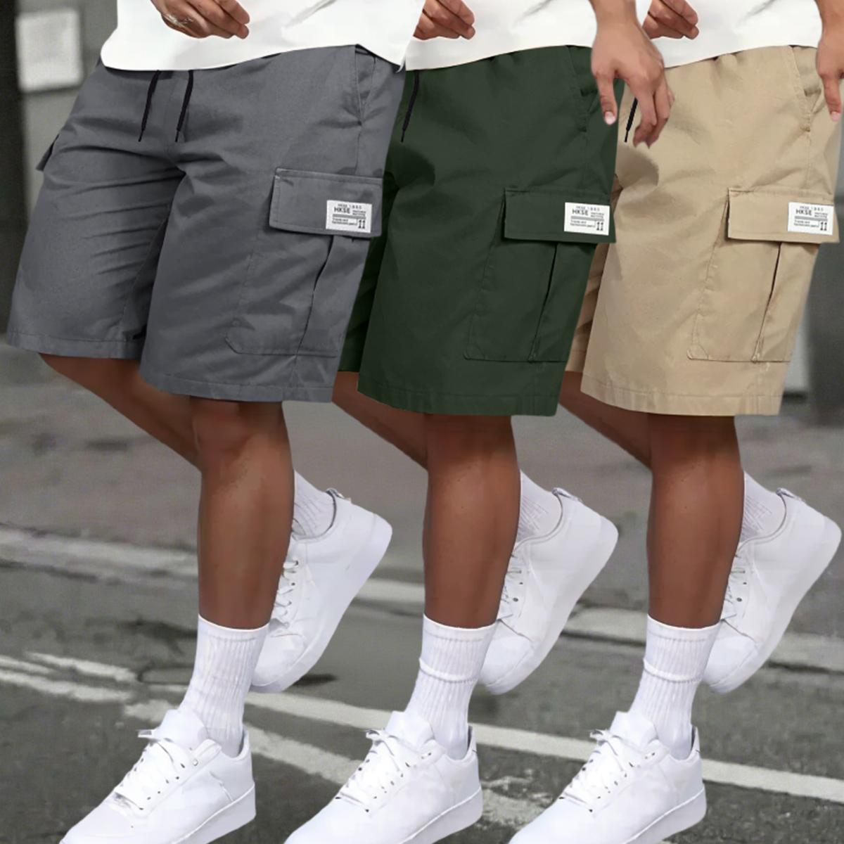 Men's Cargo Shorts Set of 3 - Casual Loose Fit, Straight Leg, Non-Stretch Solid Color with Multi-Pockets, Perfect for Sports and Outdoor Activities. Menswear  streetwear outfits