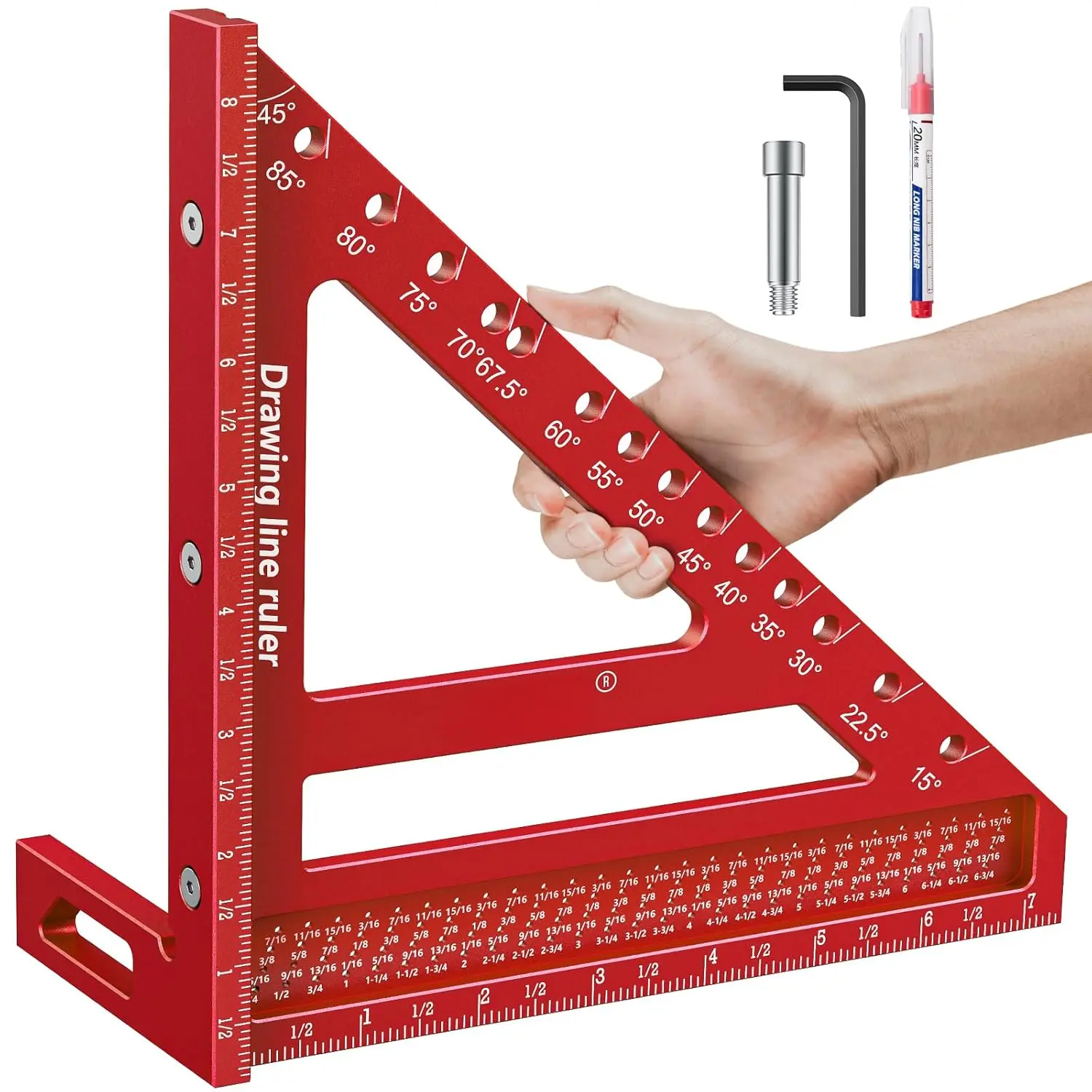 8.5 Inch Large Carpenter Square - Multi-Angle Measuring and Marking & Creating Spacing Marks,15-90 Degrees Angle Marking Square,Marking Gauge
