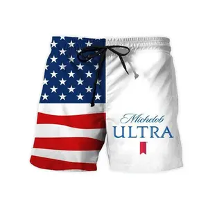 Beer Shorts for summer USA Flag Fourth Of July Swim Trunks, American Flag Pool Party Swimwear for Men