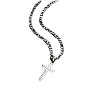 MILACOLATO 925 Sterling Silver Cross Necklace for Men Women, 5mm 316L Stainless Steel Diamond-Cut Durable Figaro Link Chain or Cuban Link Curb Chain for Men, Mens Silver Crucifix Cross Pendant Necklaces Jewelry 16-30 Inches