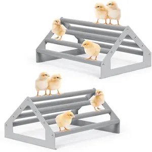 2-Pack Chicken Roosting Perch with Metal Stand, Large Wooden Chicken Coop Accessories Easy to Assemble, Hen House Resting Set (Hen And Chicks), Gray,Spacesaving Perch, Sturdy Construction, Weatherresistant Material
