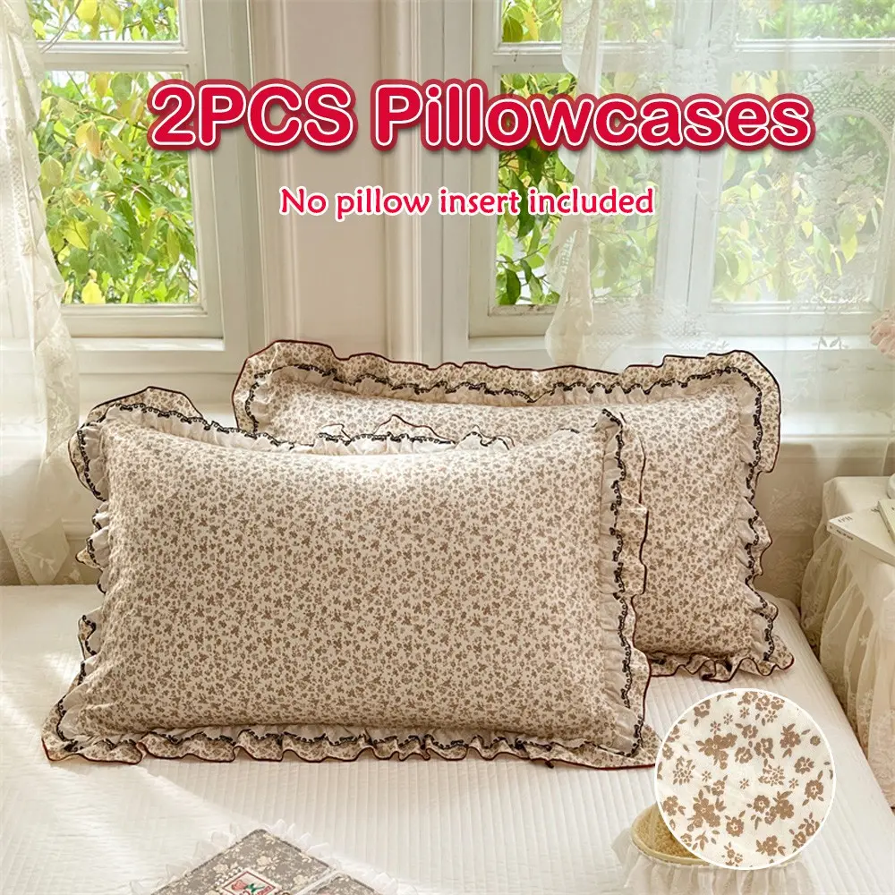 2pc New Summer Cool Pillowcases, Double Layer Lace Trim, Comfortable Bedding, All Seasons, Soft and Breathable