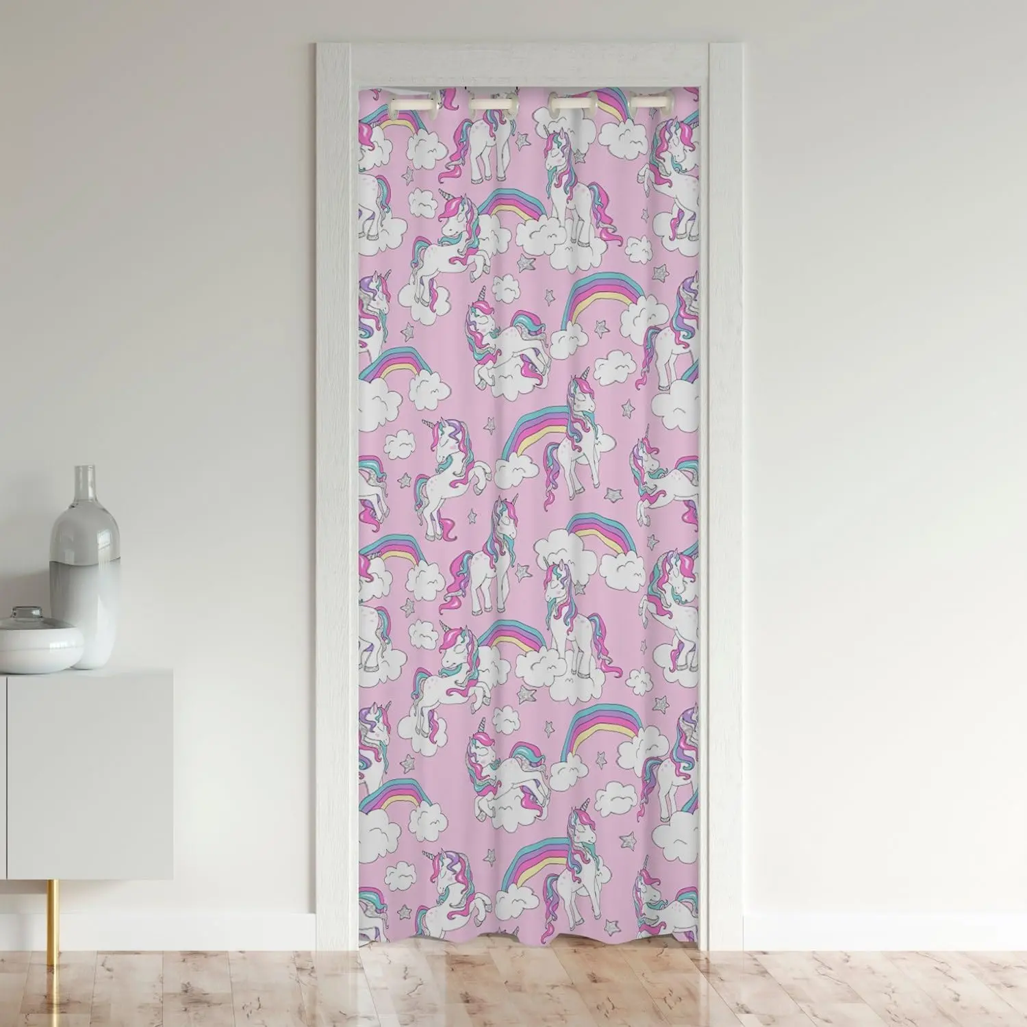 Feelyou Unicorn Door Curtain - 42"x80" Easy Install Home Decoration Privacy Grommet Thermal Insulated Curtain, Cute Rainbow Dreamy Horse Printed 30%-50% Coverage Closet Door Cover, Easy Install Curtain