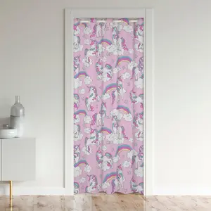 Feelyou Unicorn Door Curtain - 42"x80" Easy Install Home Decoration Privacy Grommet Thermal Insulated Curtain, Cute Rainbow Dreamy Horse Printed 30%-50% Coverage Closet Door Cover, Easy Install Curtain