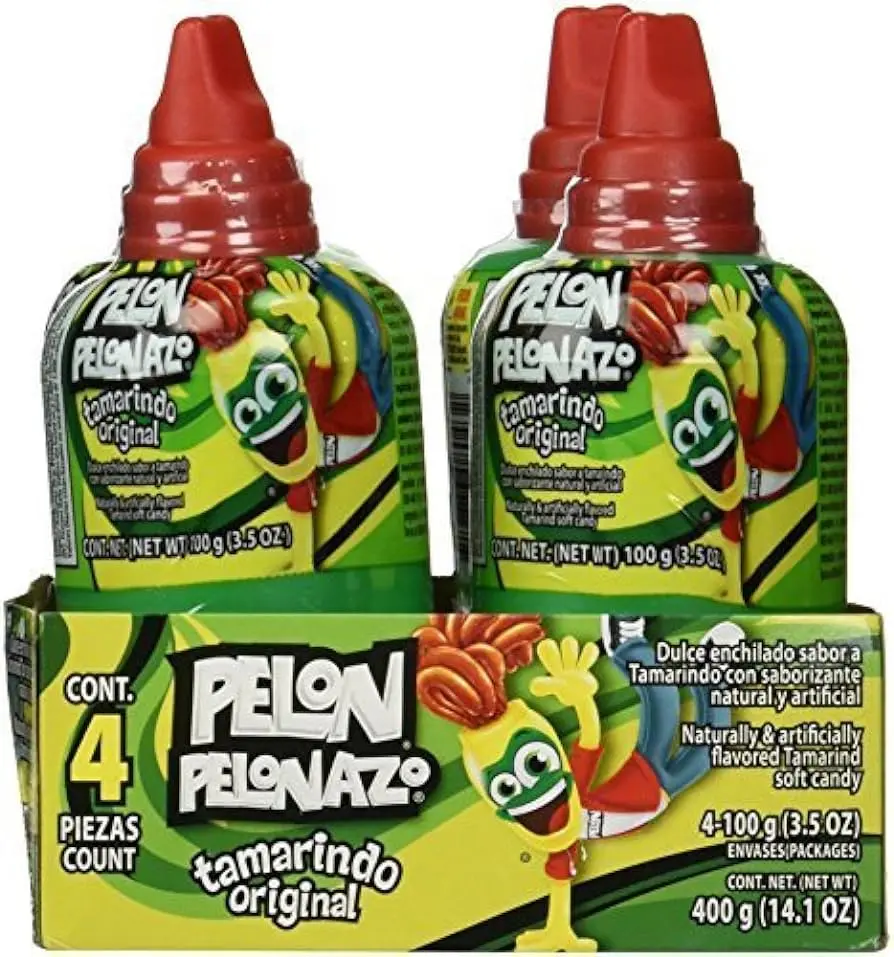 Pelon Pelonazo Tamarind Paste Mexican Candy (4 Count), Sweet, Spicy Snack Bonbon Flavors of Tamarindo or Limon
