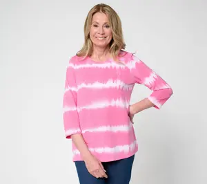 Denim & Co. Petite Soft Blend Tie Dye Stripe Printed Top