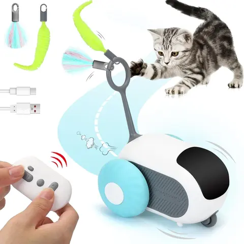 MPPC Automatic Obstacle Avoidance Indoor Cat Toy - Dual Mode, Auto Reverse, Left/Right Control, Safe ABS Shell, Universal Fit, Multi-Surface Compatible (Wooden Floor, Tile), Soft Wheels, Promotes Exercise, Prevents Boredom, 2.5 x 0.5 x 2.5 in, 4.97 oz