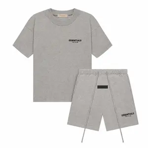 (Tee and shorts) Fear of God Essentials T-shirt & Shorts Set Dark Oatmeal OVER SIZE Casual Wear Comfortable Fit Simple Design Versatile Everyday Wear Menswear Tops Crewneck ShortSleeve Tropical