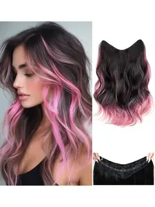 Parisian Balayage Hair Extensions, One-Piece Clip-in Wavy Hairpiece for Women, Natural Fluffy Highlighted Curly Hair Extensions, Invisible Seamless