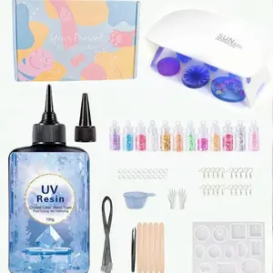 79 piece UV resin jewelry making set with LED light -100g crystal clear color, suitable for DIY handmade sets of keychains and earrings, jewelry UV resin entry-level set, craft decoration, including molds and accessories