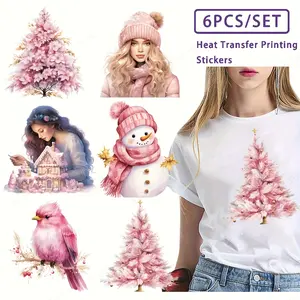 Christmas Tree Thermal Heat Transfer Stickers, 6-Piece Set for DIY Crafts & Clothing Decoration, Washable Iron-On Patches