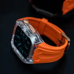 Transparent Modification Kit for iWatch Ultra 2/1 49mm 9 8 7 44mm 45mm Mod Kit Strap + Case for iWatch Series 6 5 4 SE Rubber Band Refit Mod replacement band